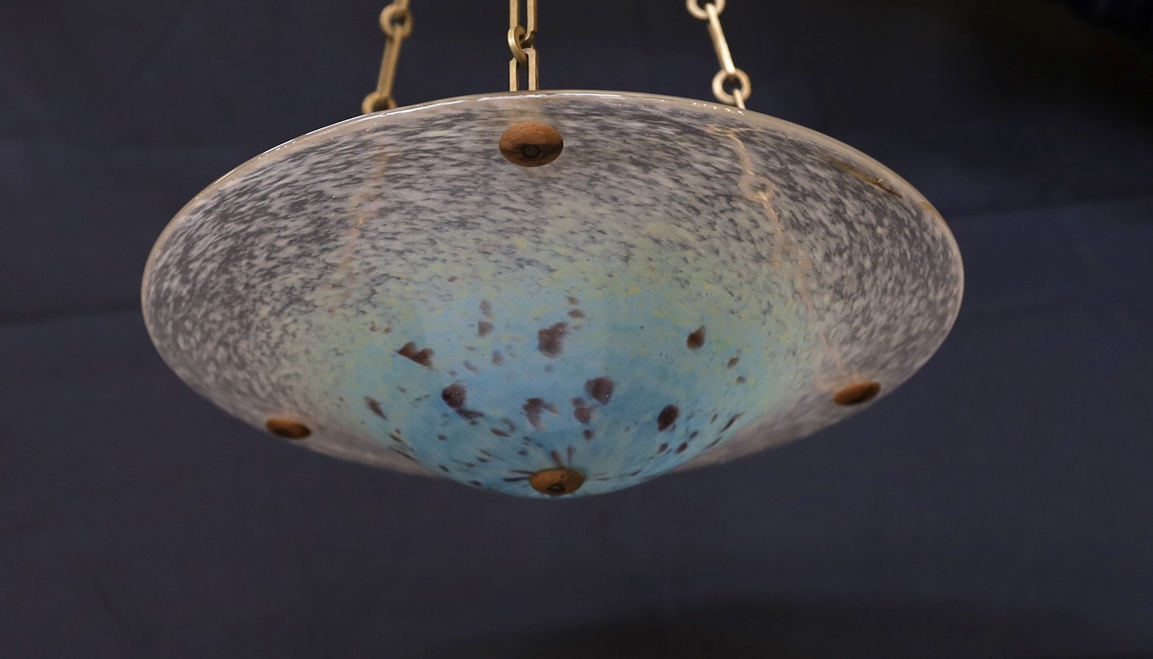 A Schneider marbled glass plaffonier with original chains and rose, diameter 30cm
